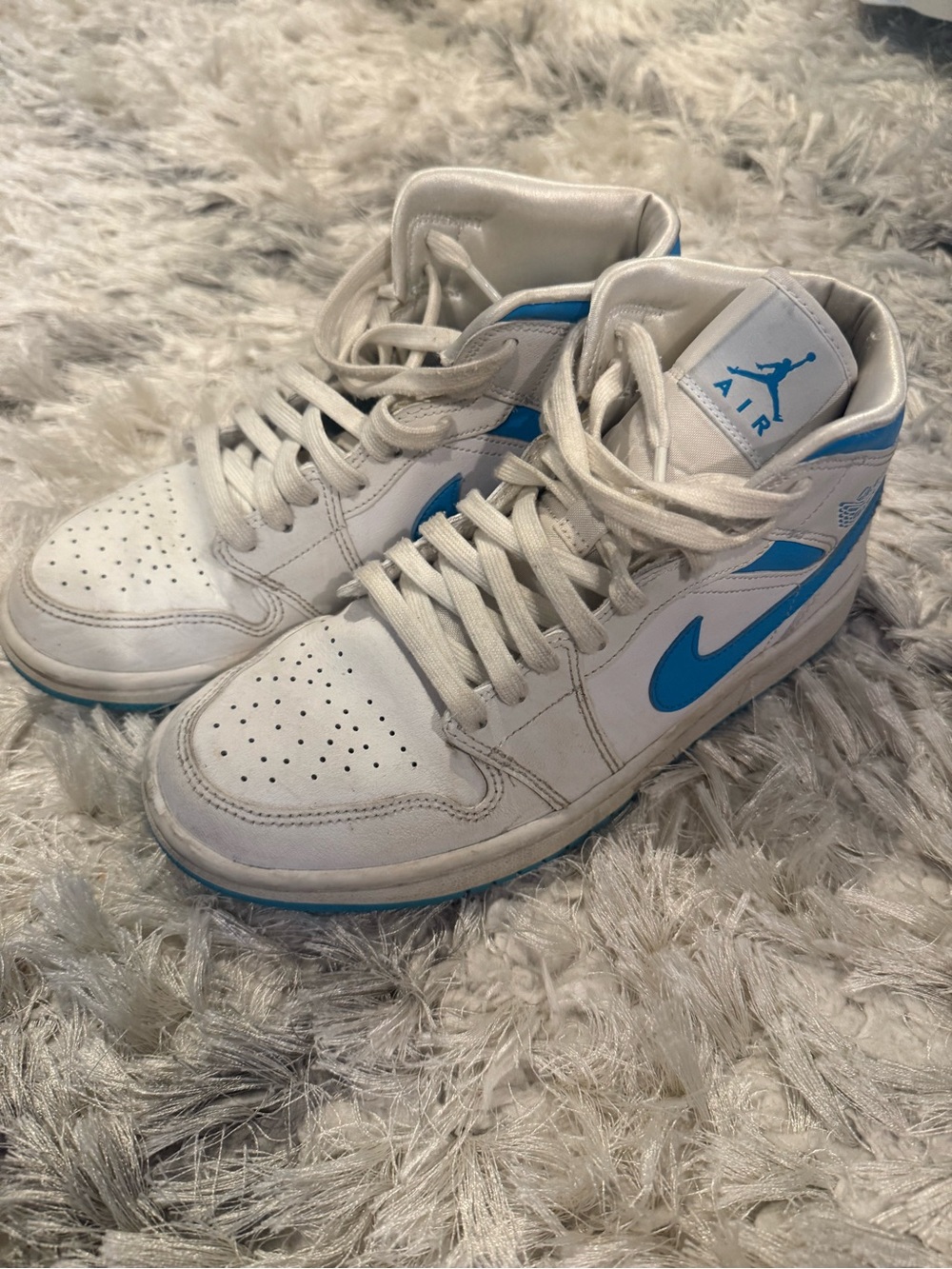 Nike White and Blue High-Top Sneakers